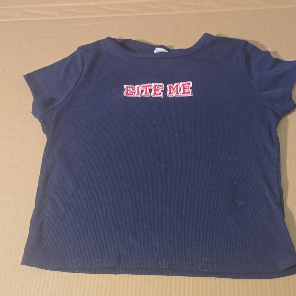 Woman Tee with Red 'Bite Me' Graphic